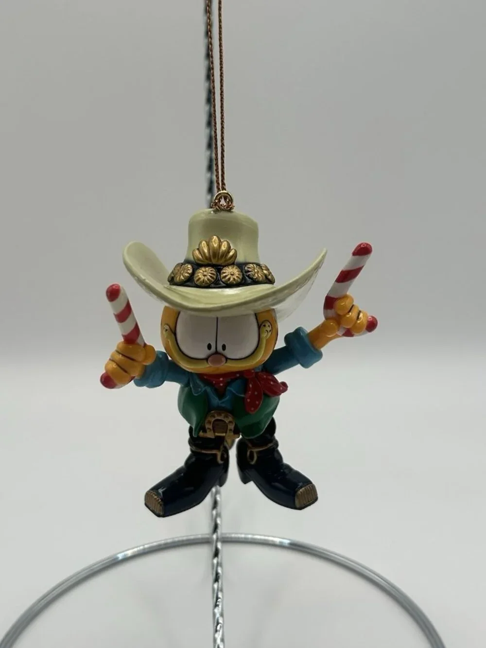 GARFIELD Ornament Trim-A-Tree Paws Christmas COWBOY Candy Cane Guns 1996 Vintage